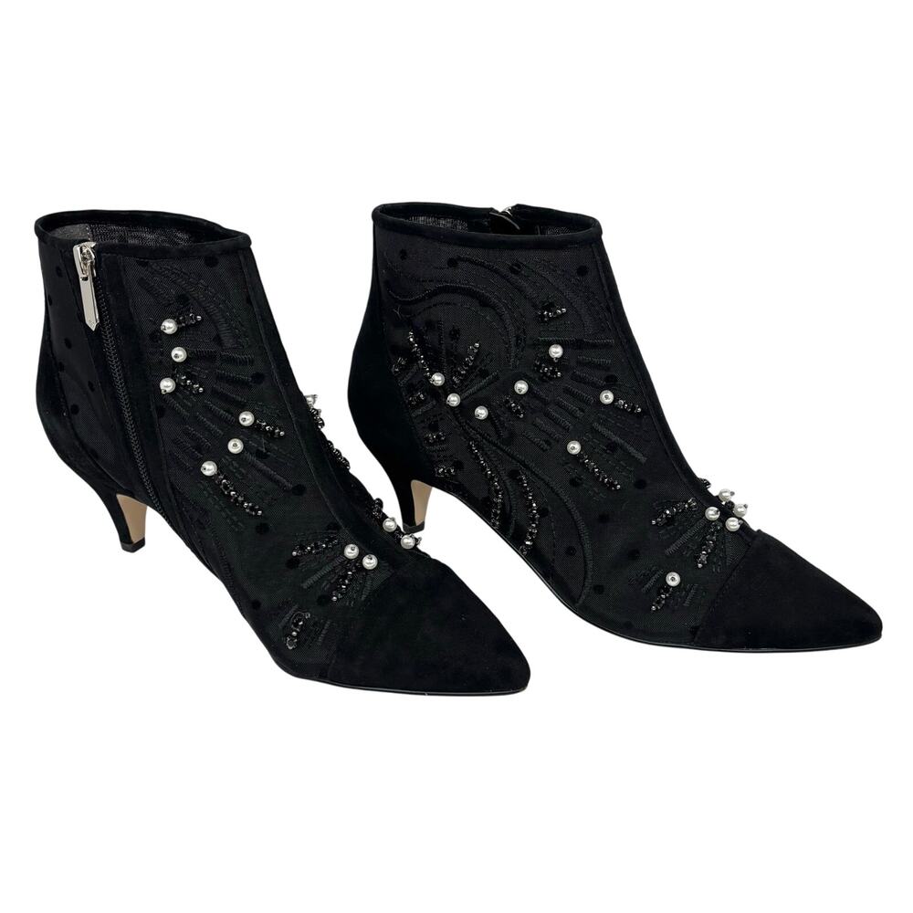Sam Edelman Black‎ Suede Beaded Pearl Ankle Boots Size 8.5
